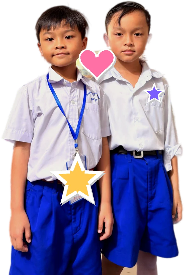 Xing and Fong in school uniform
